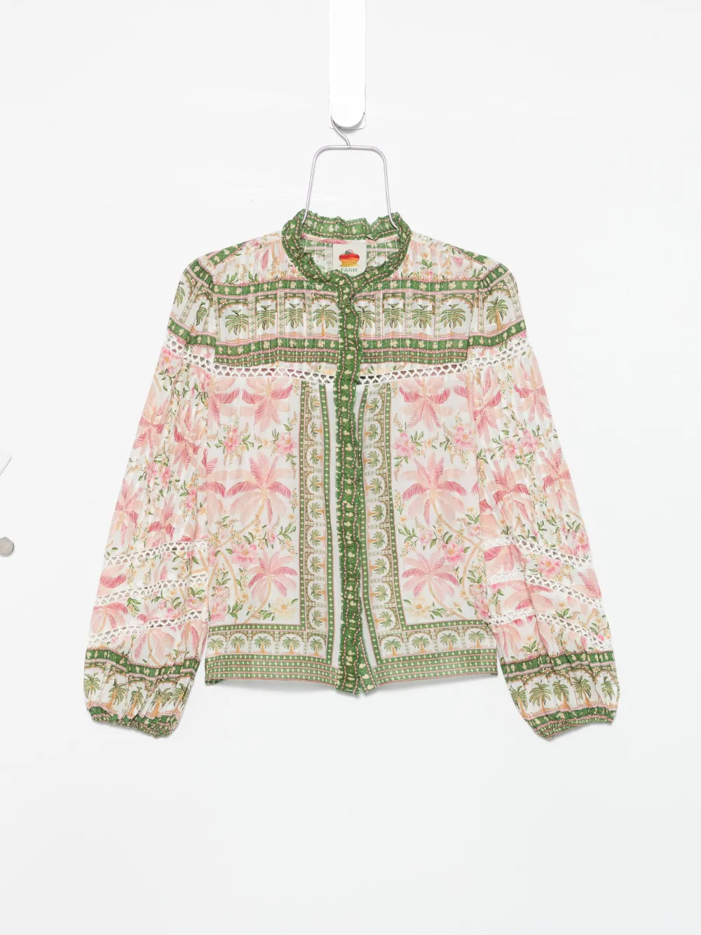 Farm Rio Crochet-trimmed Pintucked Printed Cotton-voile Blouse