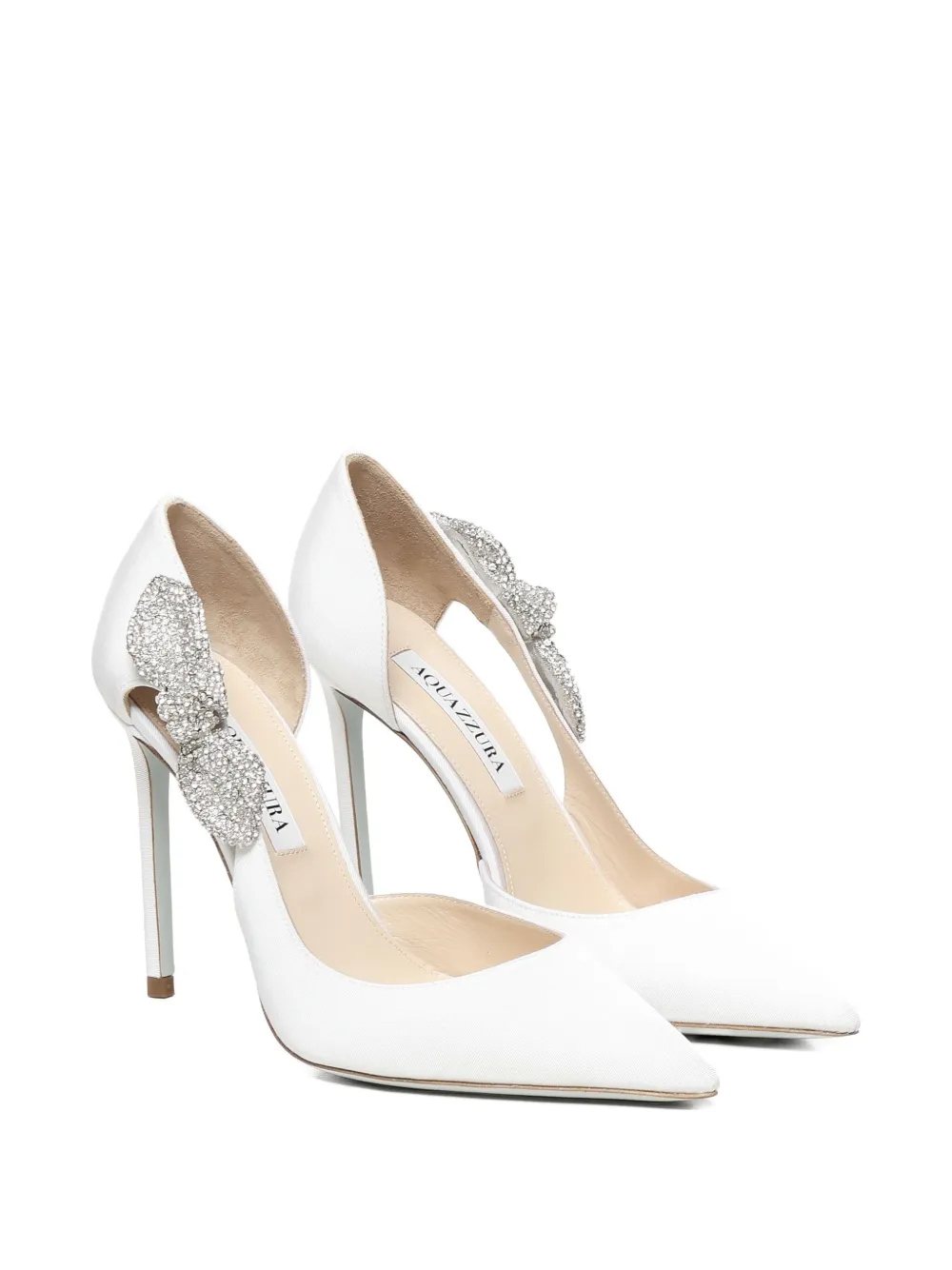 Aquazzura Very Bow crystal-embellished pointed-toe pumps White