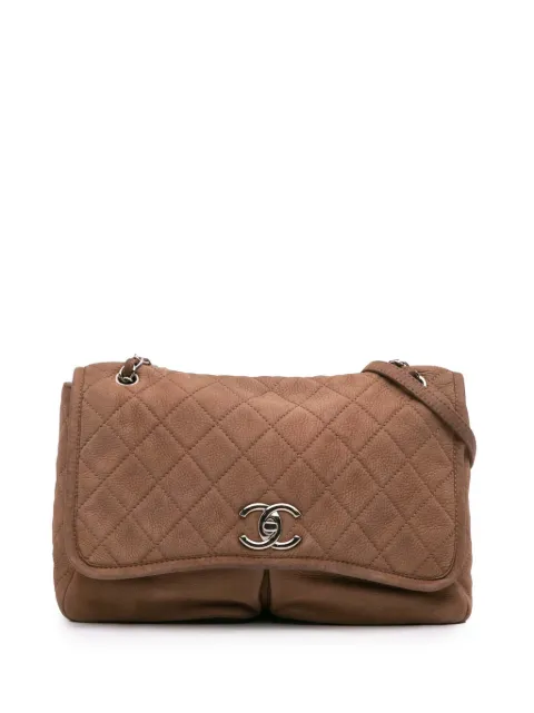 CHANEL Pre-Owned 2011 Large Quilted Nubuck Natural Beauty Split Pocket Flap shoulder bag