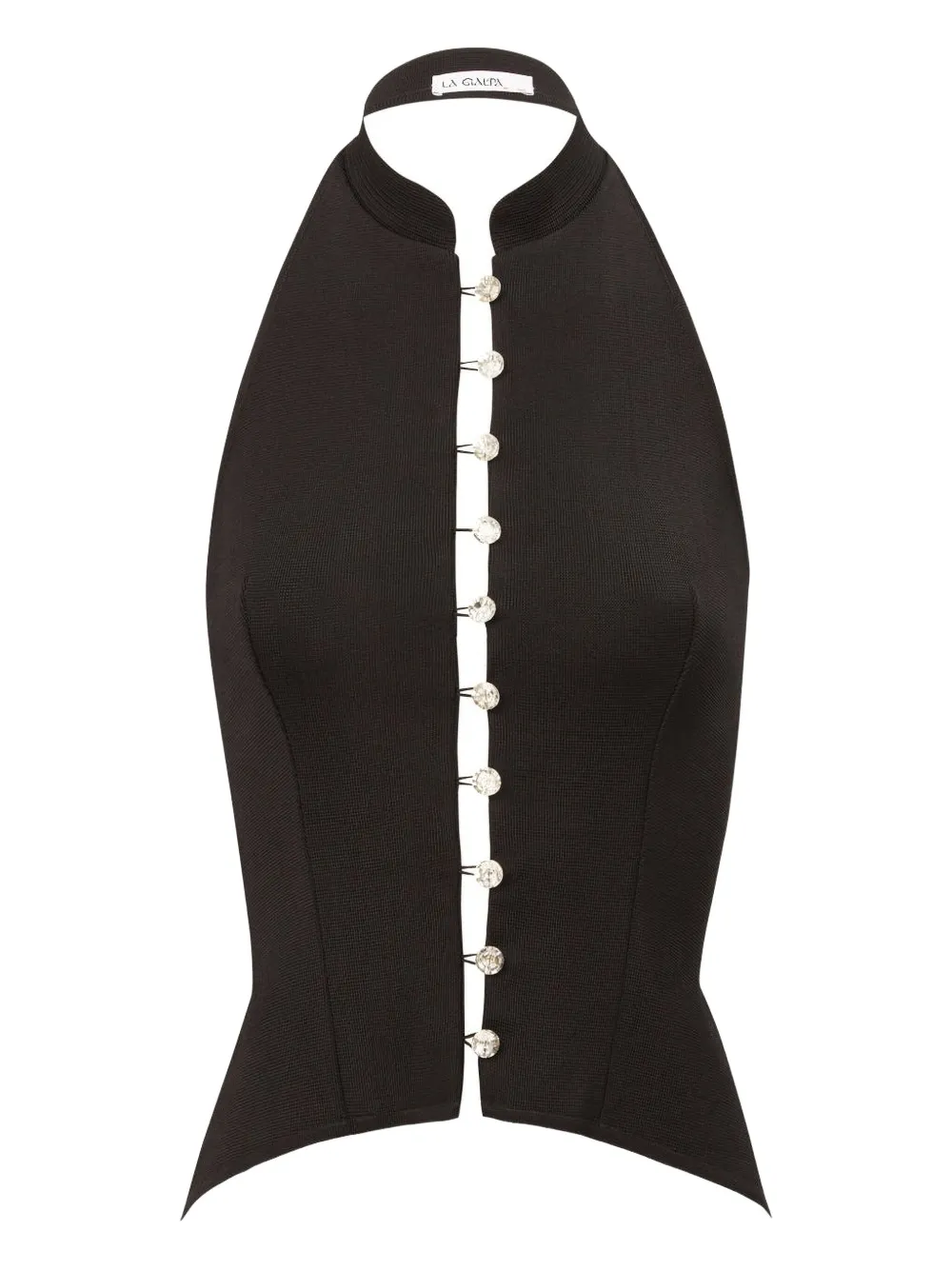 La Galpa Modjolokia halterneck button-up top | Black | Image 1