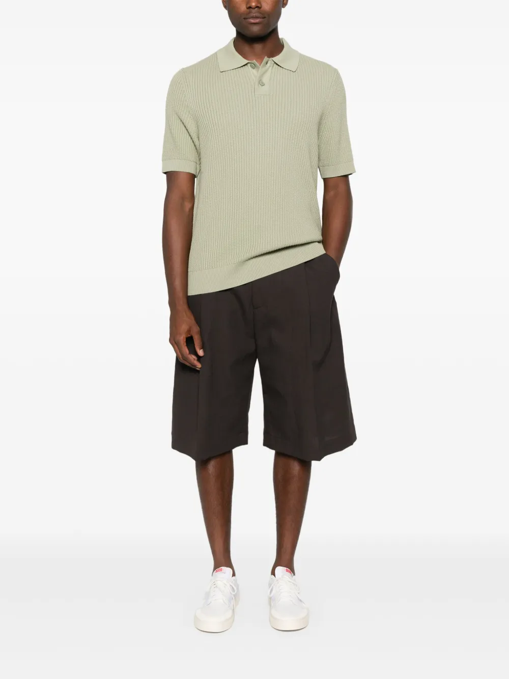 BOSS Ribgebreid poloshirt - Groen