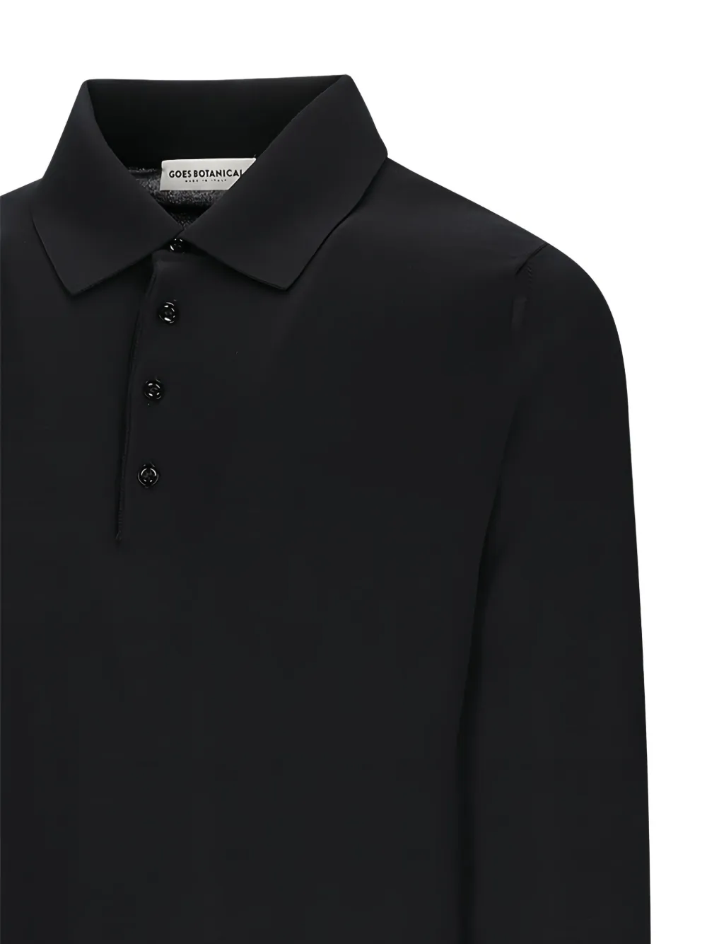 Goes Botanical Buttoned Long-sleeve Polo Shirt In Black