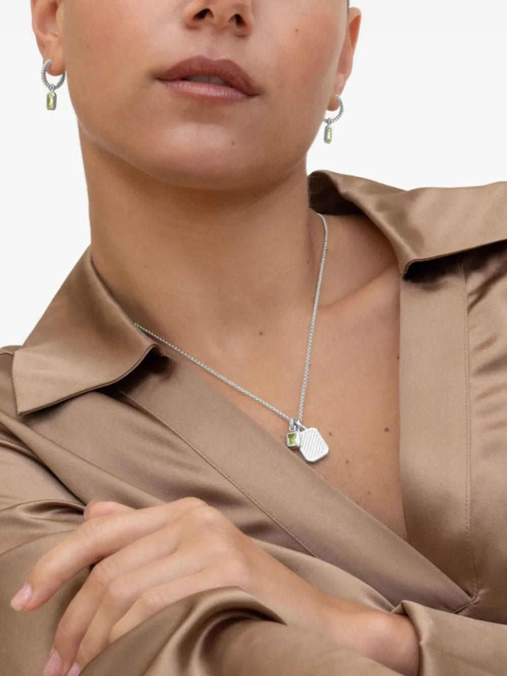DOWER AND HALL Humbug Peridot oorbellen - Zilver
