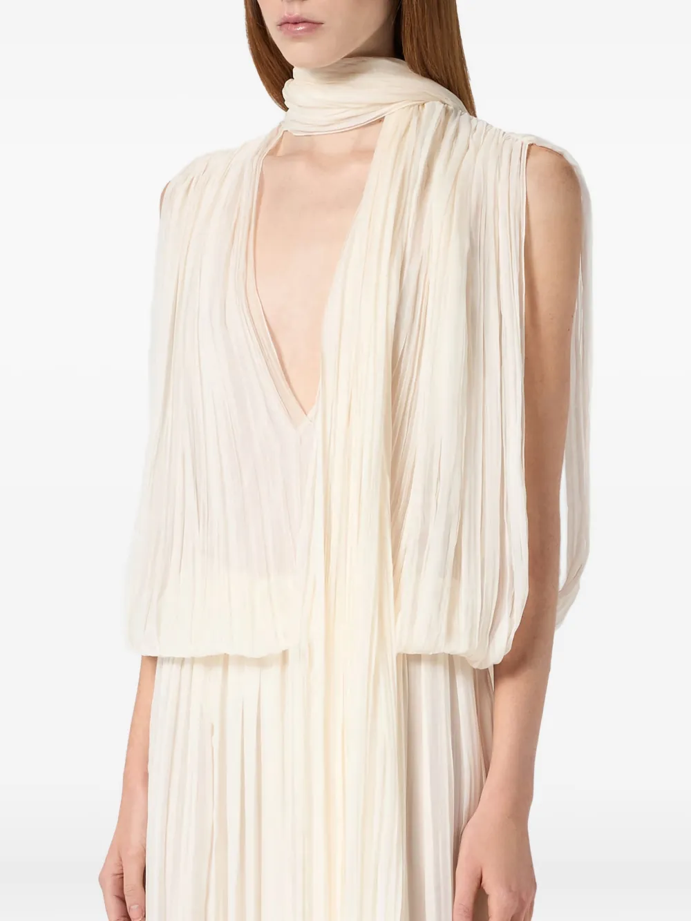 Blumarine Geplooide mouwloze maxi-jurk Beige
