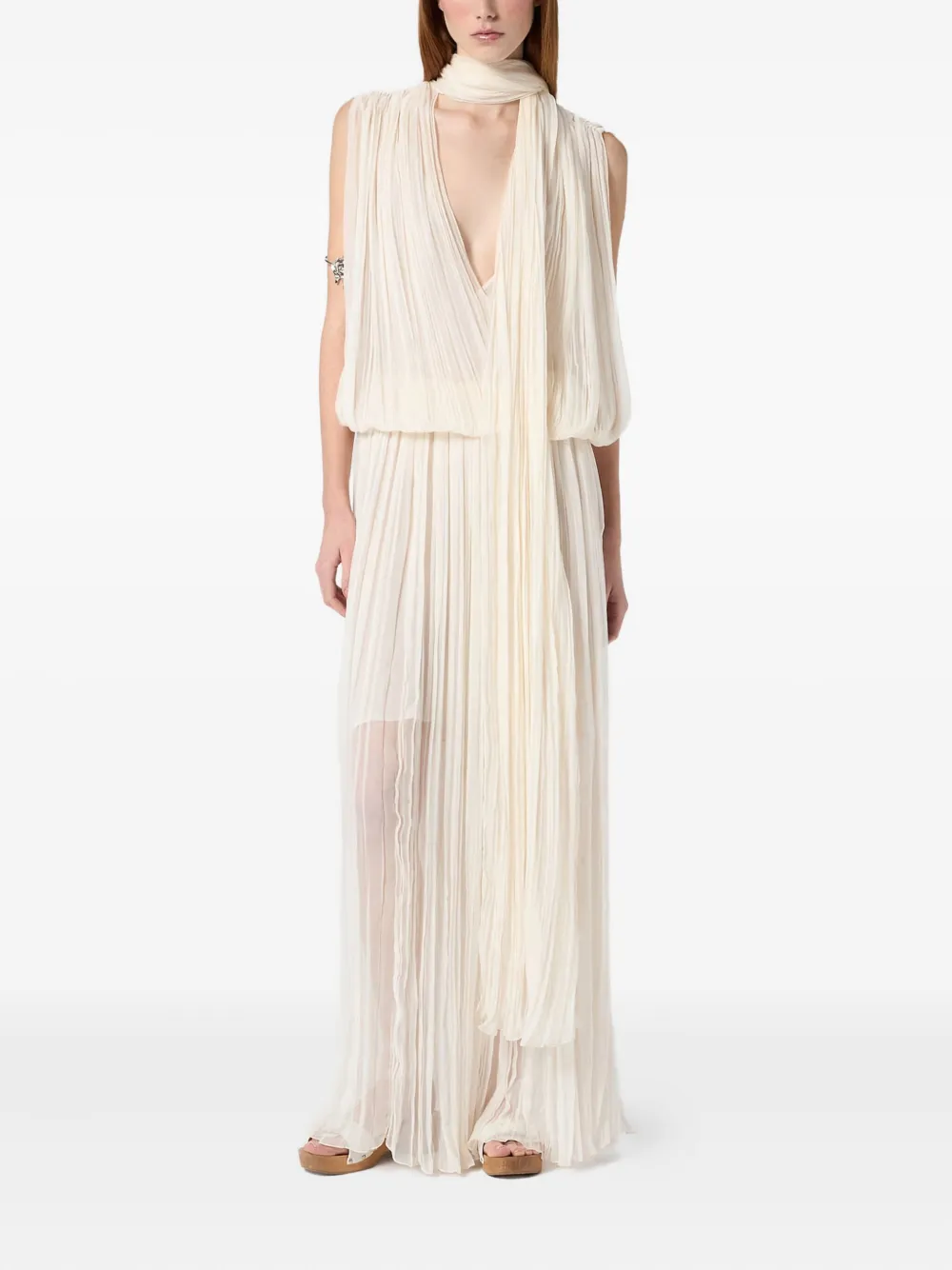 Blumarine Geplooide mouwloze maxi-jurk Beige