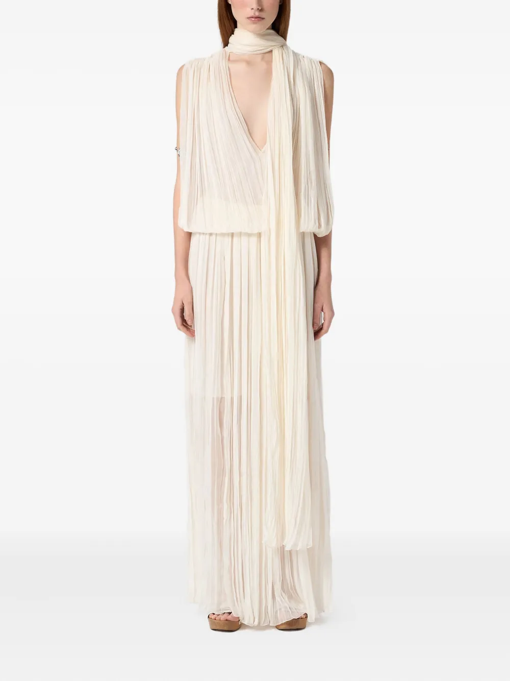 Blumarine pleated sleeveless maxi dress - Beige