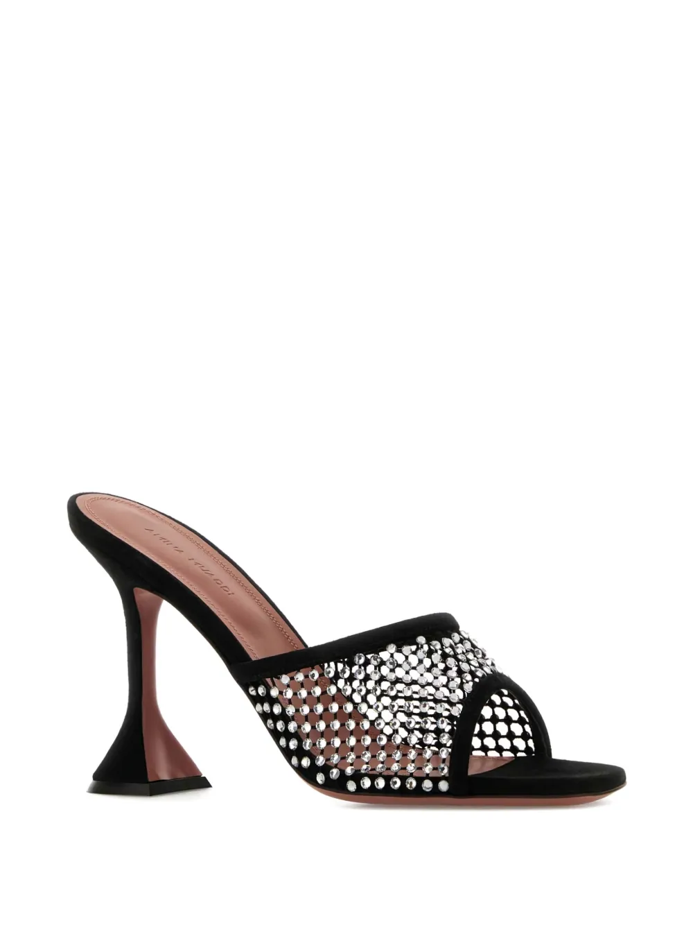 Amina Muaddi Lupita Crystal-embellished Fishnet And Suede Mules