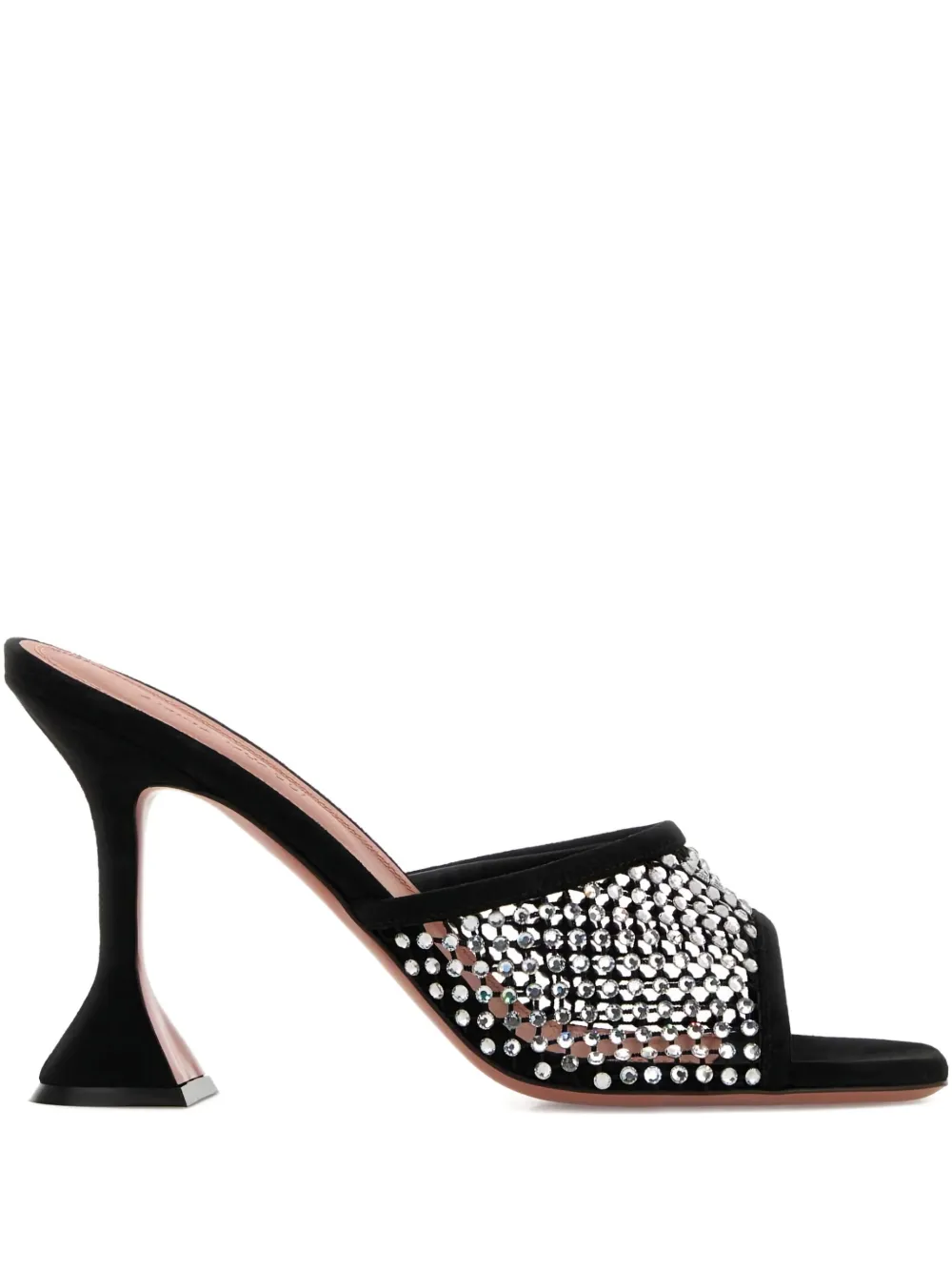 Amina Muaddi Lupita Crystal-embellished Fishnet And Suede Mules