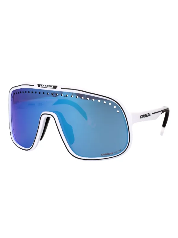 Carrera White Frame Sunglasses with Blue Lenses Carrera Sunglasses Sport mask sunglasses with blue lenses in  main image 3