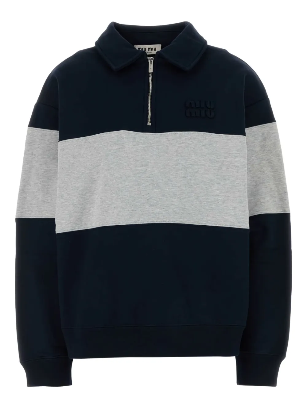 Miu Miu Colour-blocked Zip-neck Polo Top In Blue