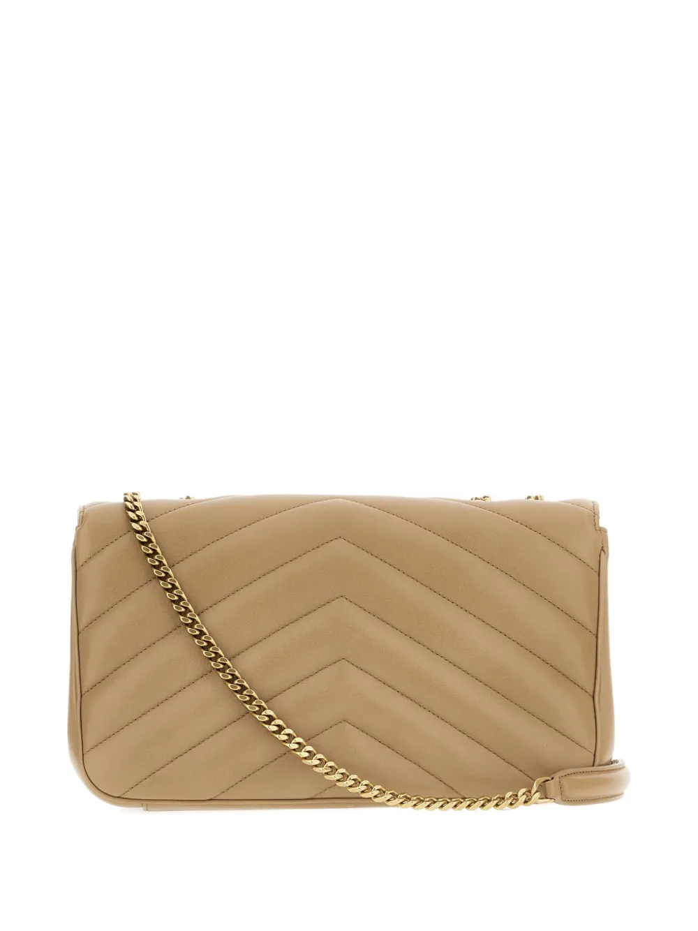 Saint Laurent Lou gewatteerde schoudertas met chevron-streep en ketting - Beige