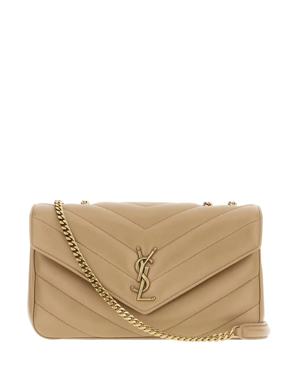 Saint Laurent Loulou Chevron-quilted Chain Shoulder Bag In Neutral