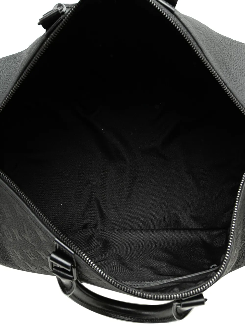 Pre-owned Louis Vuitton 2021-2025 Monogram Taurillon Keepall Bandouliere 50 Travel Bag In Black