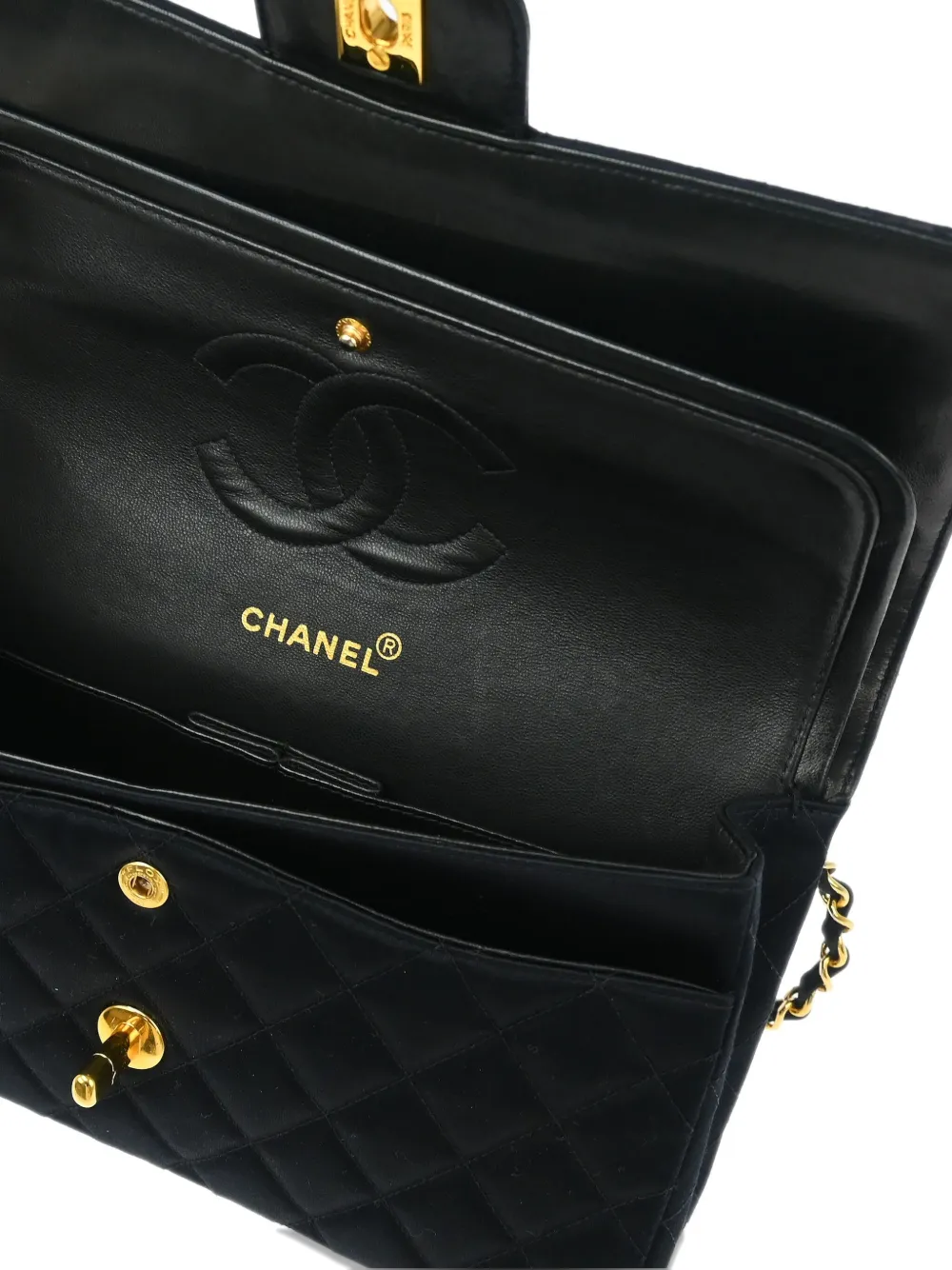 Pre-owned Chanel 1992 Medium Double Flap Shoulder Bag In Black