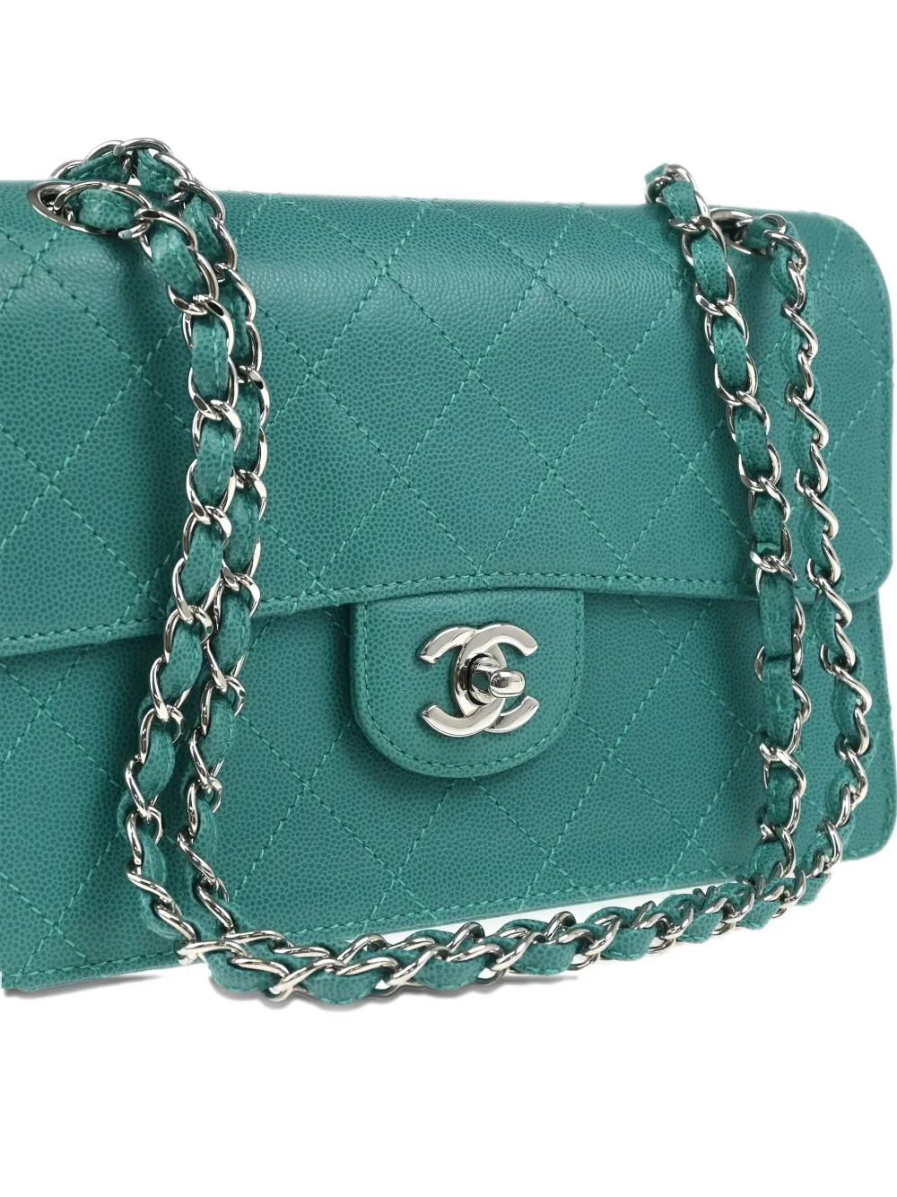 Pre-owned Chanel 1998 Single Flap Shoulder Bag In Green