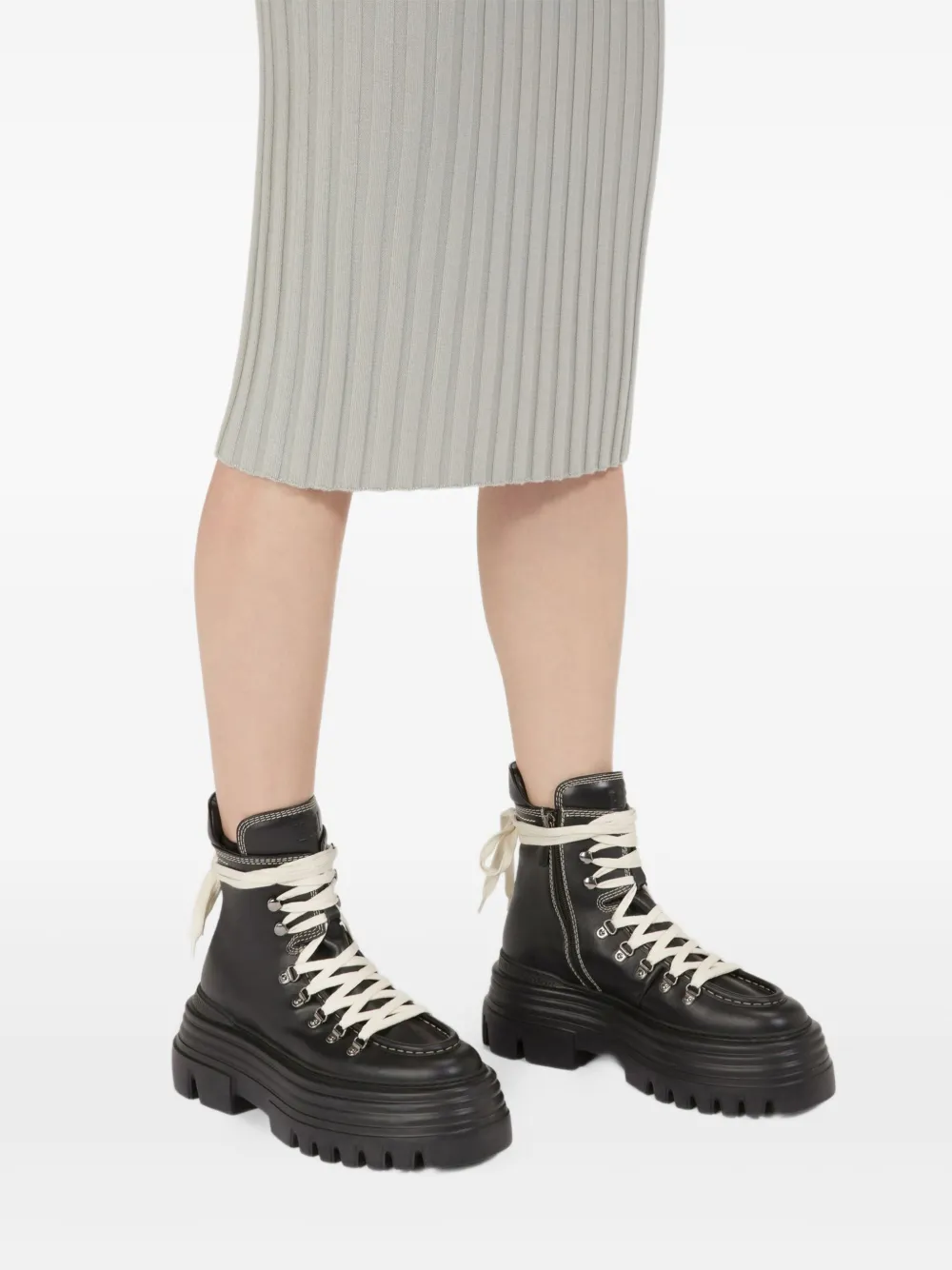 Bally Graciella leren veterlaarzen Zwart