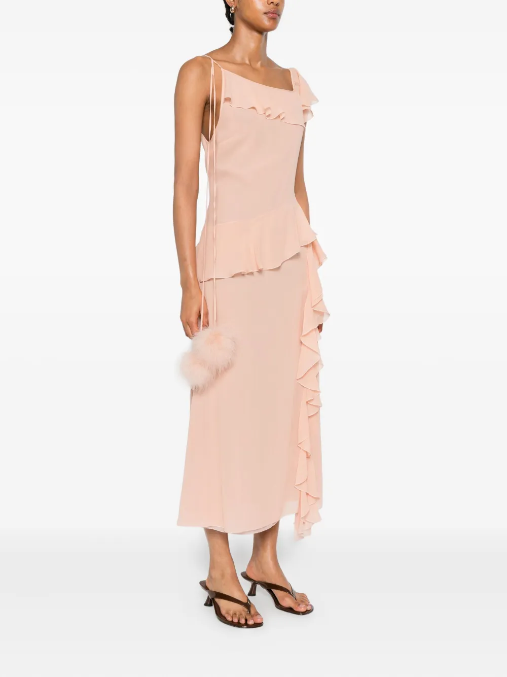 Blumarine Zijden maxi-jurk met ruches Beige
