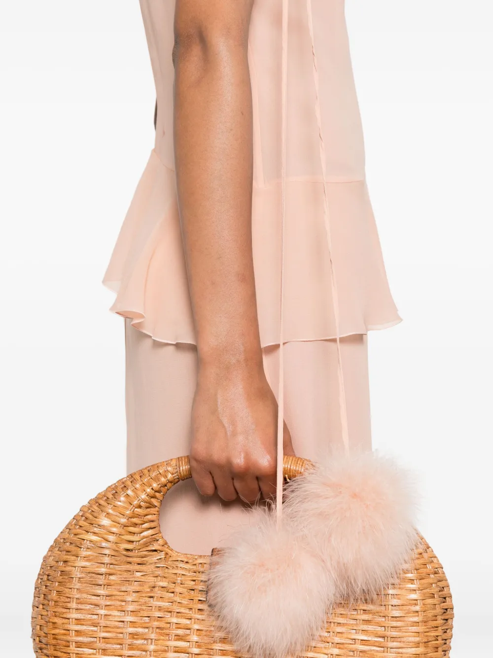 Blumarine Zijden maxi-jurk met ruches Beige