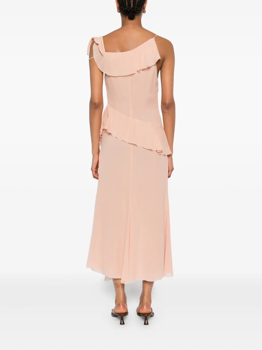 Blumarine Zijden maxi-jurk met ruches Beige