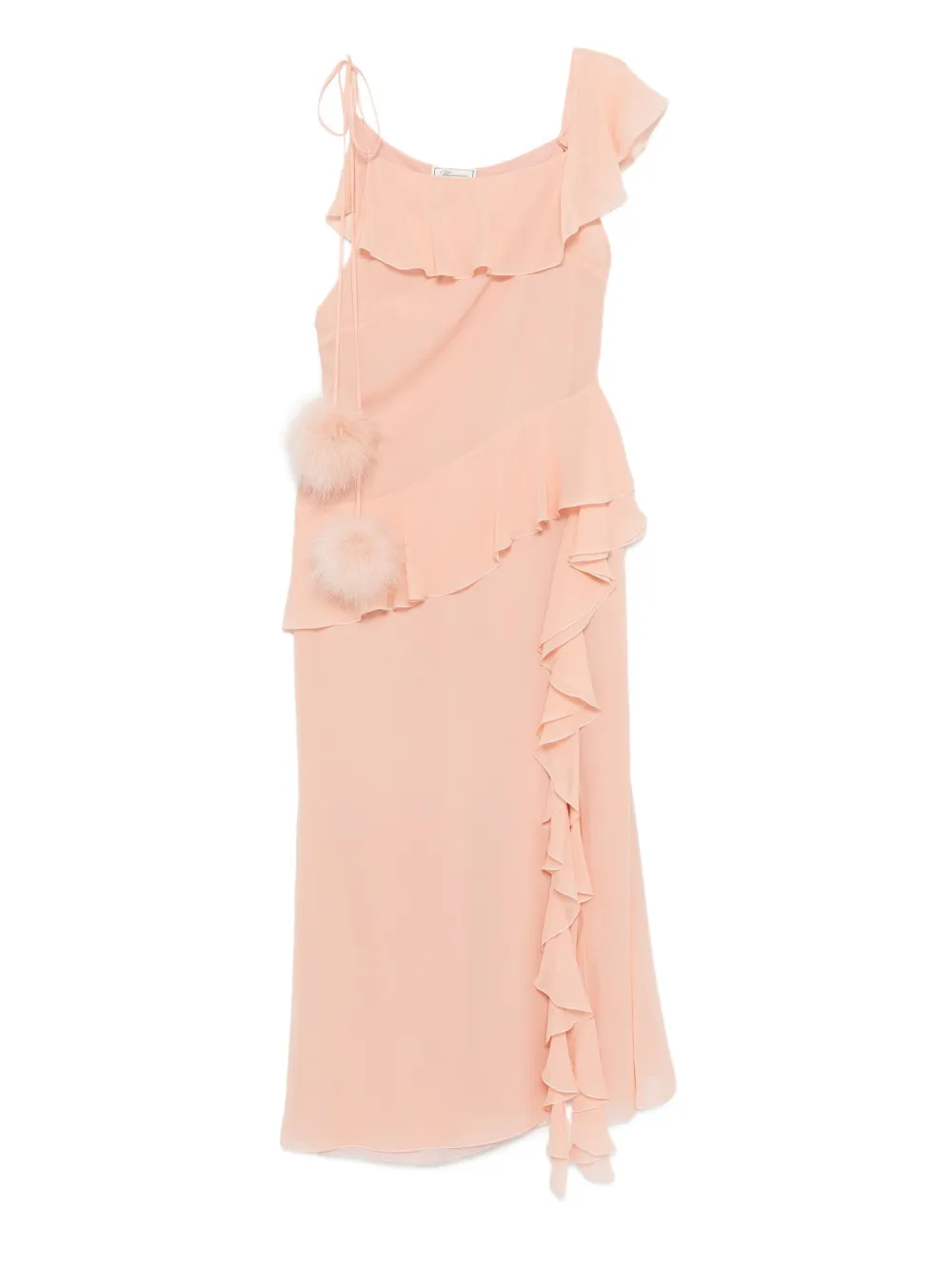 Blumarine ruffled-trim silk maxi dress Beige