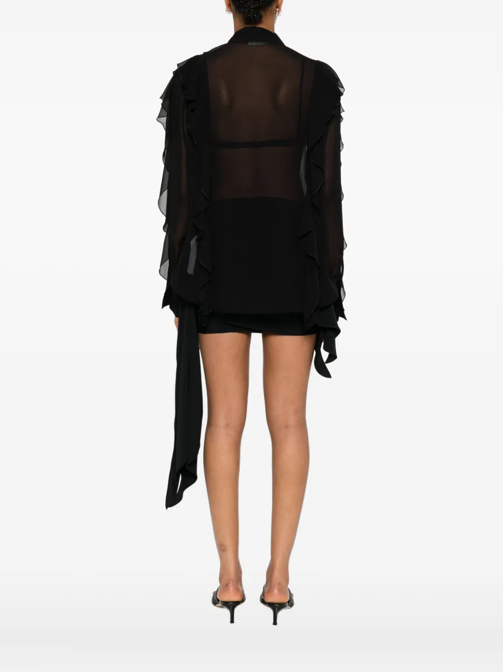 Blumarine ruffled silk shirt Zwart