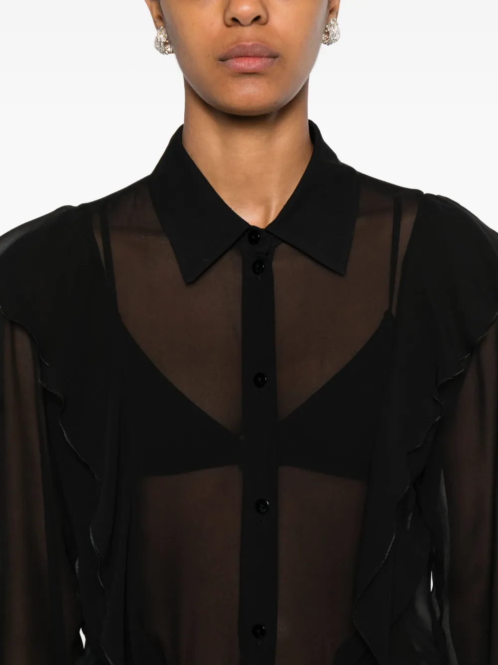 Blumarine ruffled silk shirt Zwart