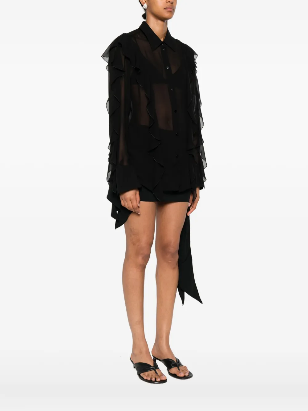Blumarine ruffled silk shirt Zwart