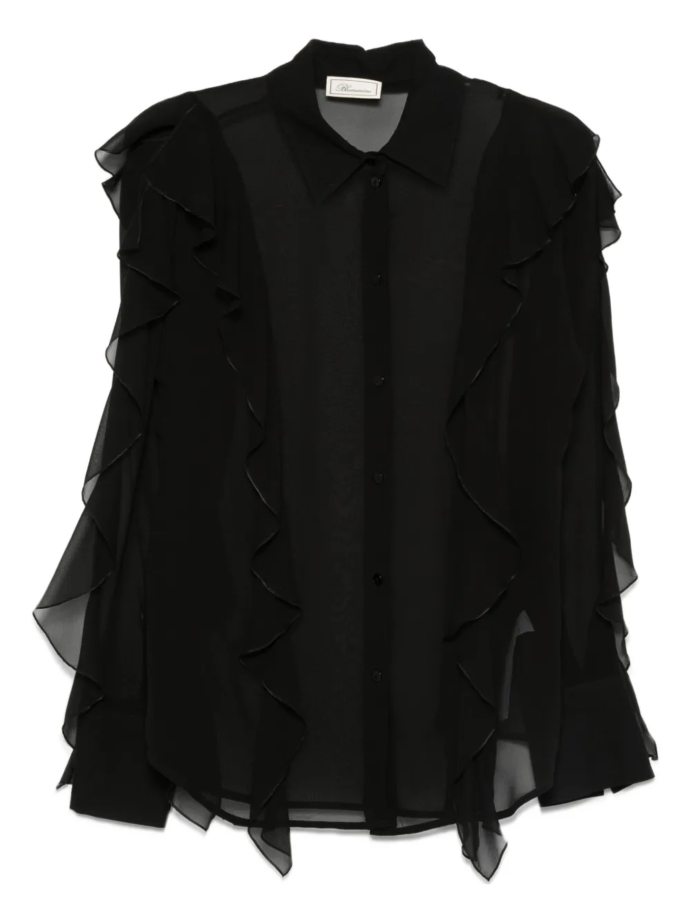 Blumarine ruffled silk shirt Zwart