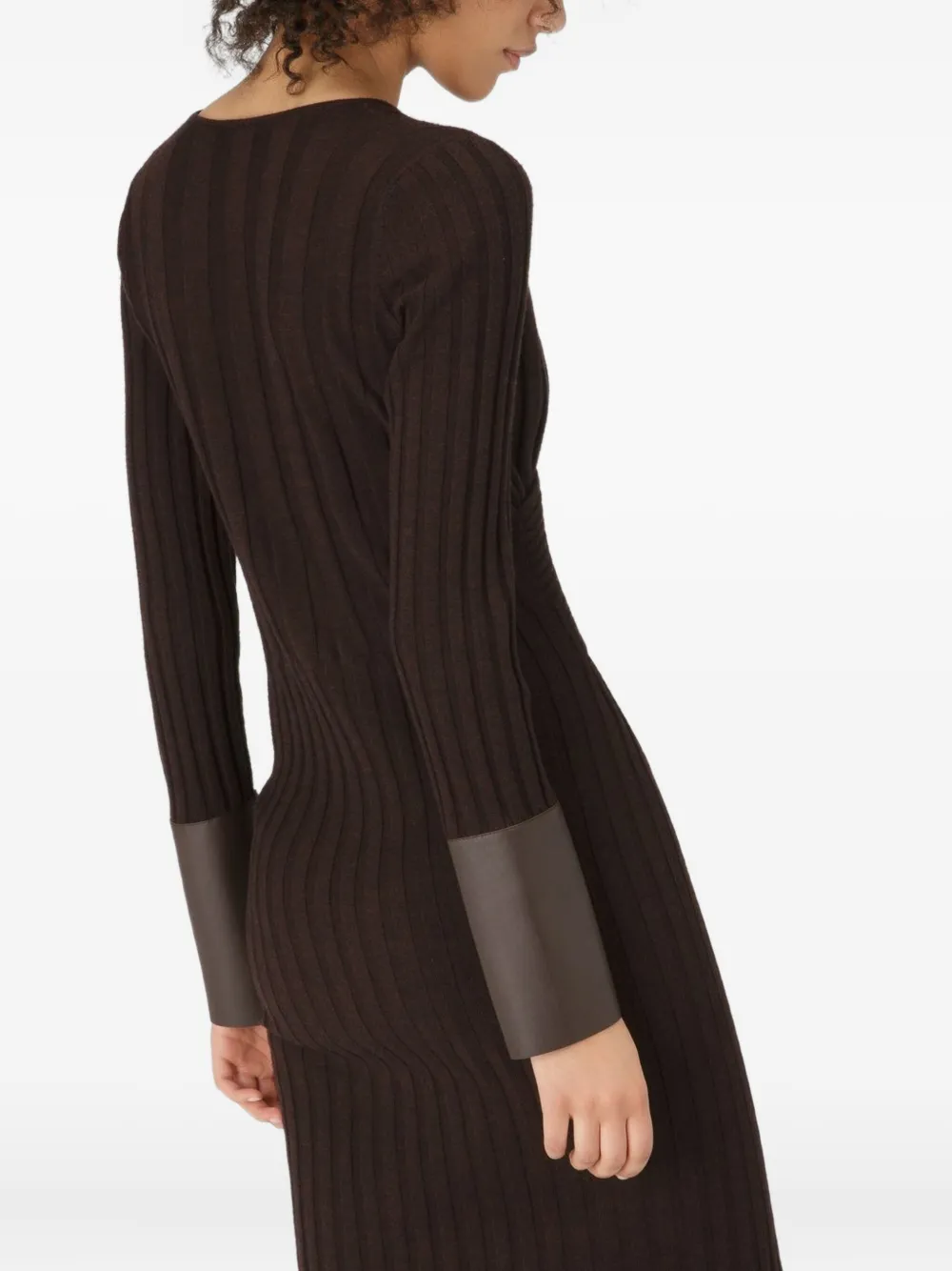 Bally ribbed leather-cuff midi dress Bruin