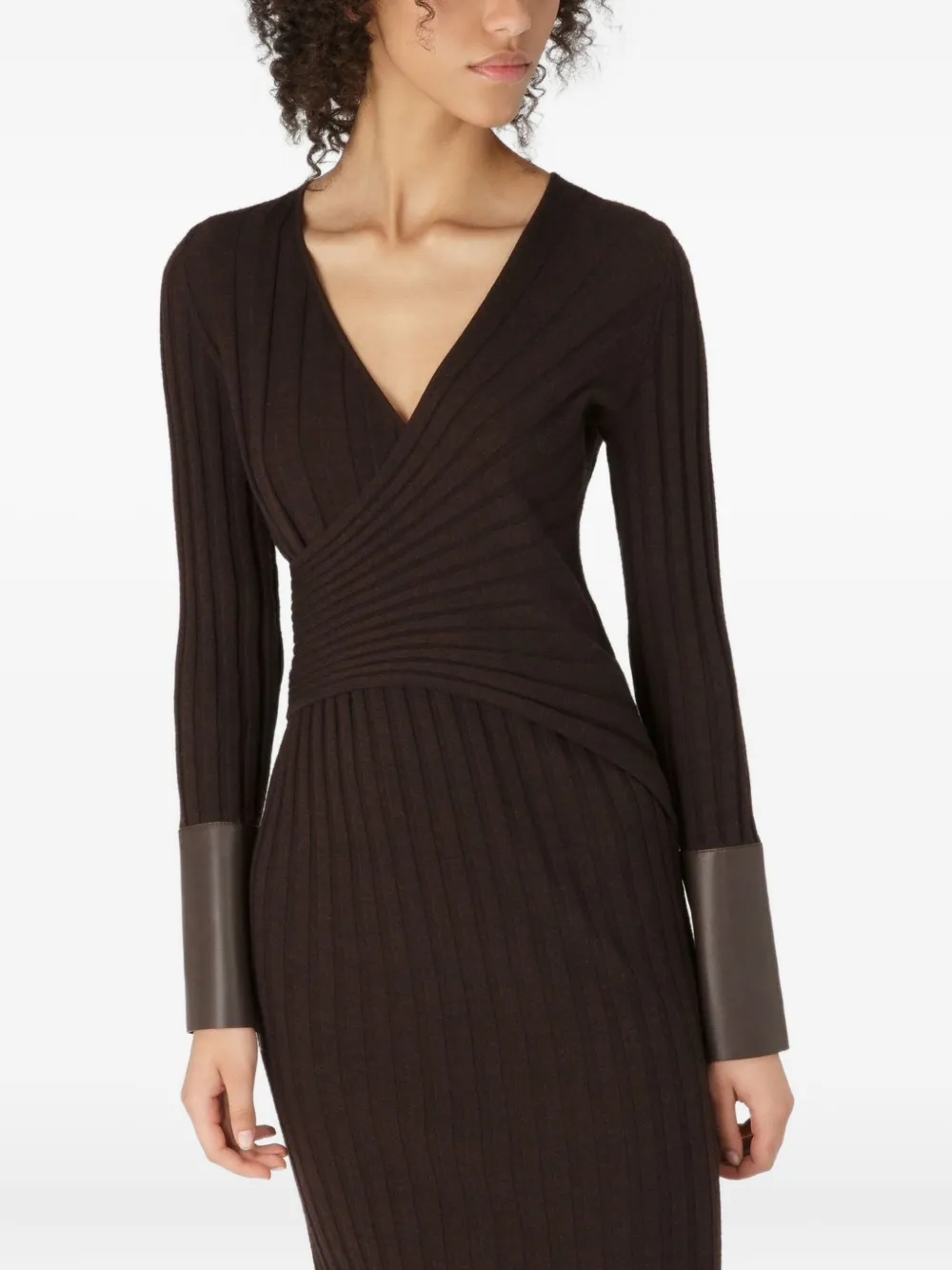 Bally ribbed leather-cuff midi dress Bruin