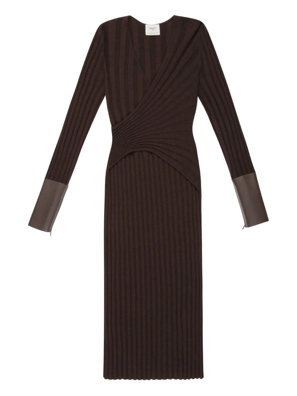 Bally ribbed leather-cuff midi dress Bruin