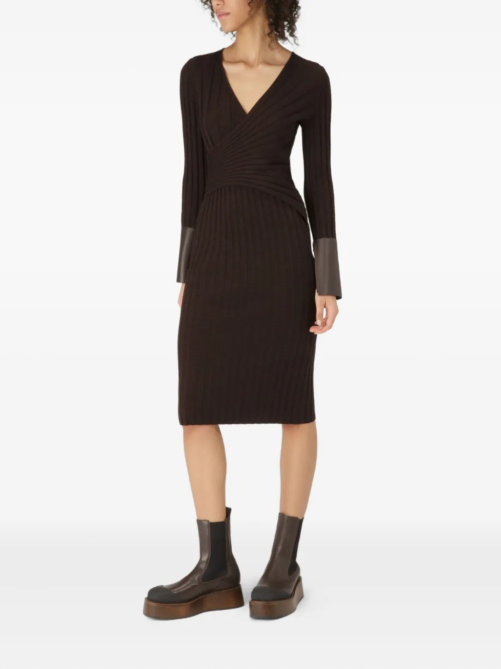 Bally ribbed leather-cuff midi dress Bruin