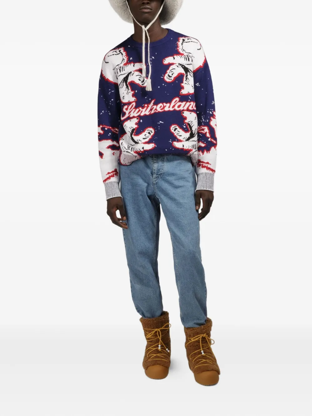 Bally Switzerland sweater met beerpatroon - Blauw