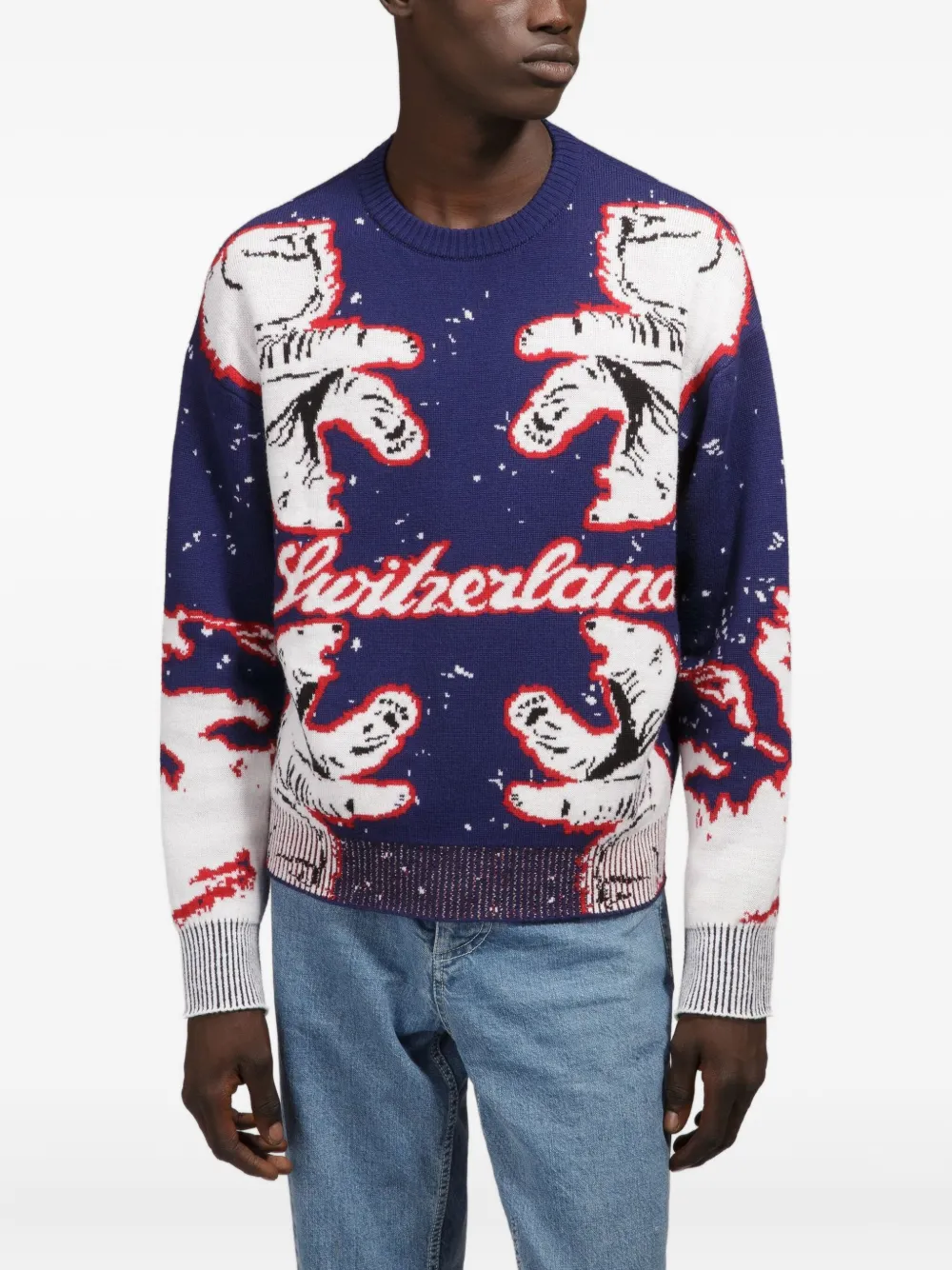 Bally Switzerland sweater met beerpatroon Blauw