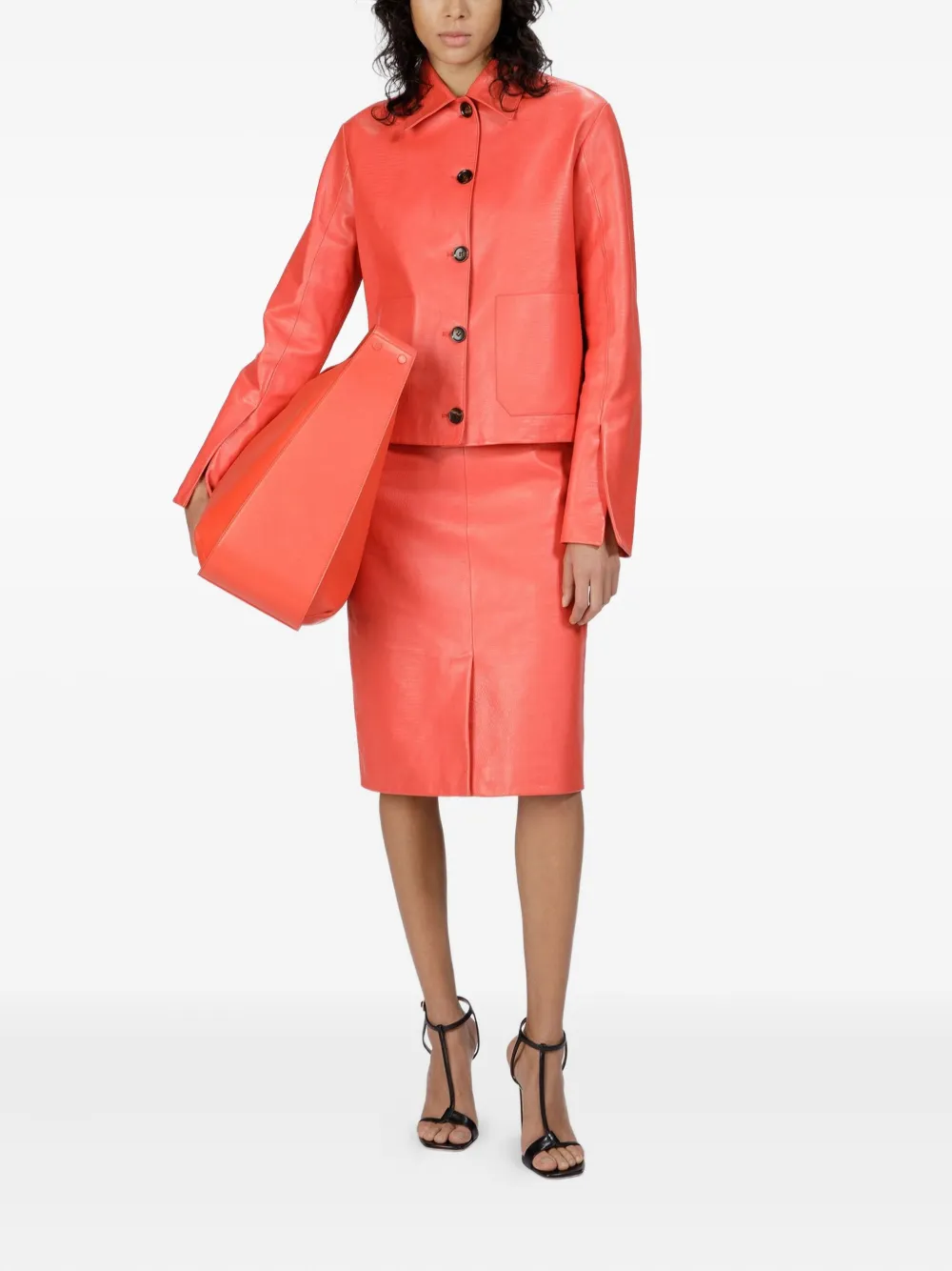 Bally Leren midi-rok met textuur Oranje