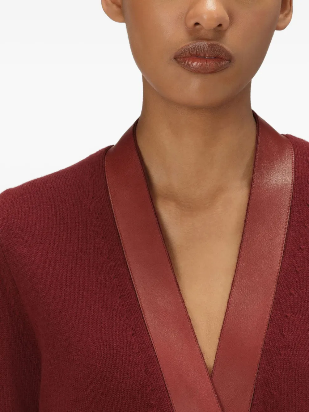 Bally leather-trimmed belted cardigan Rood