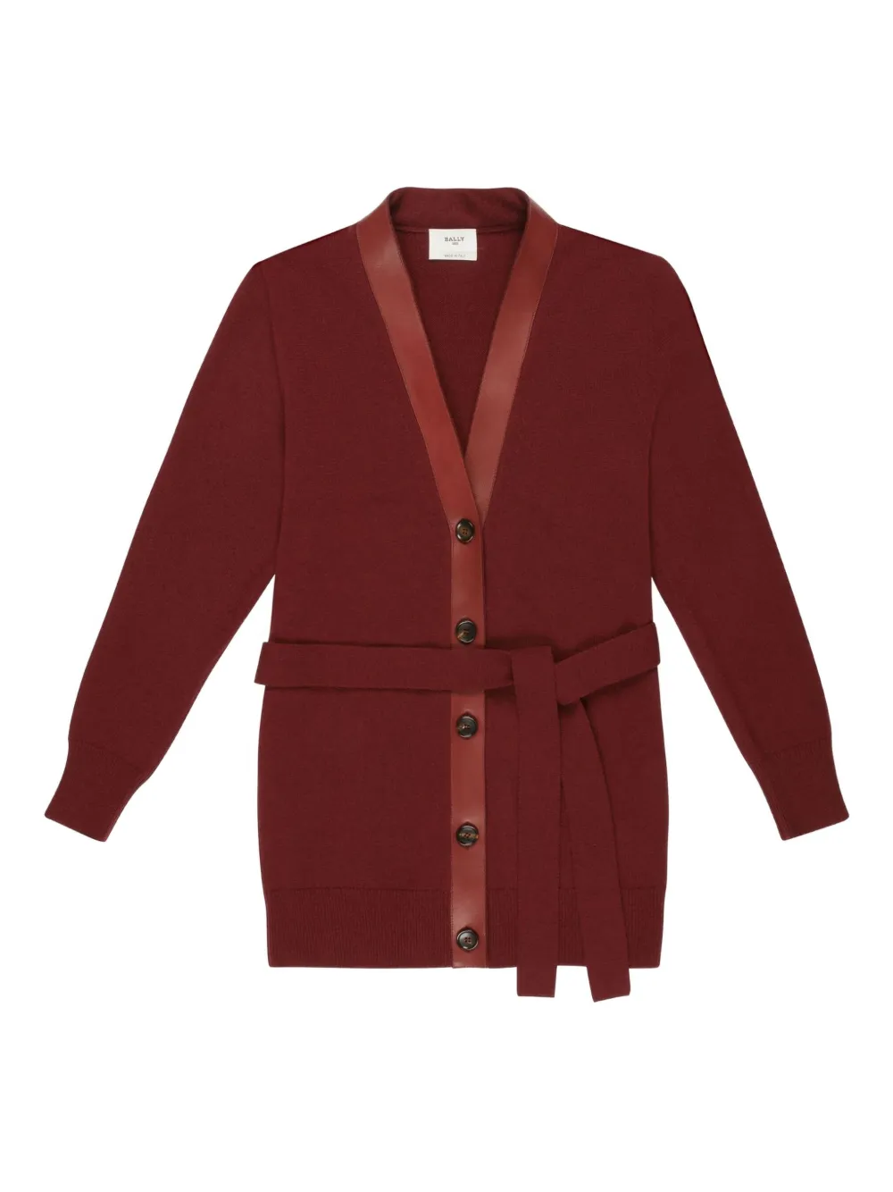 Bally Leather-trimmed Belted Cardigan In Red