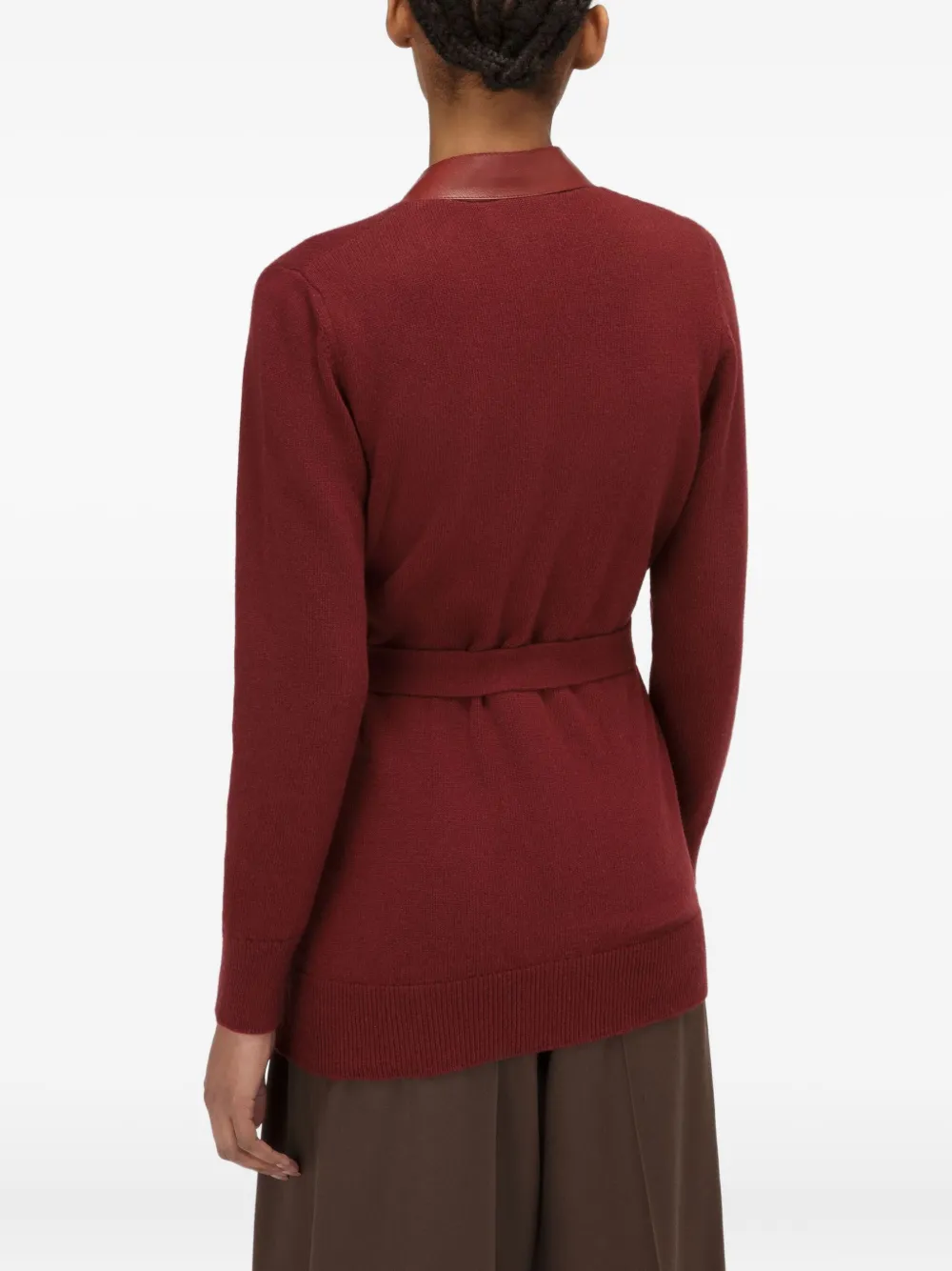 Bally leather-trimmed belted cardigan Rood