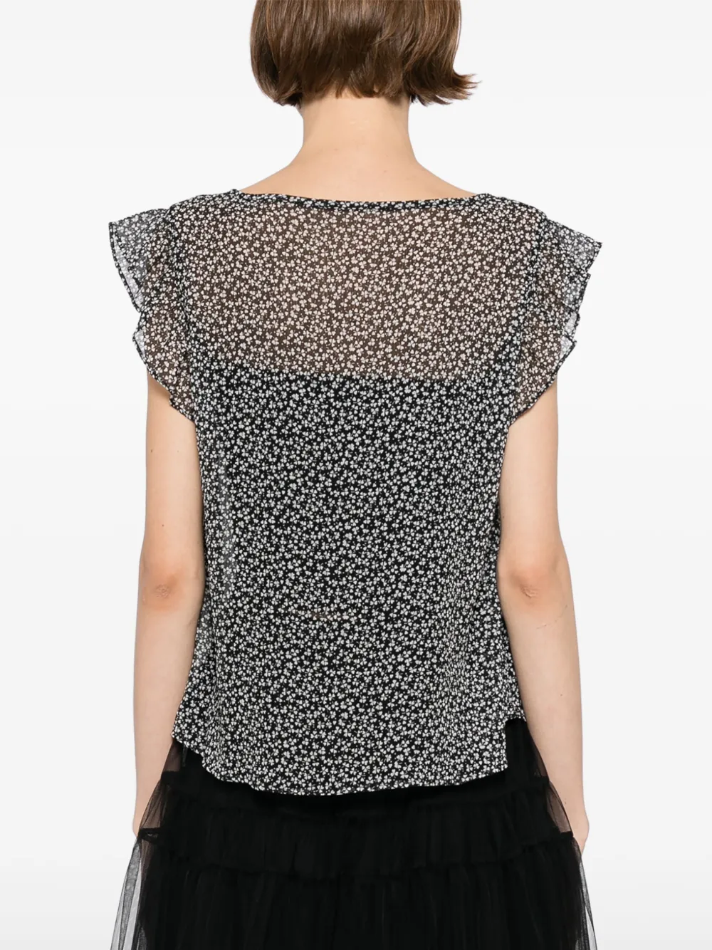 To b. by agnès b. Clover Print Frill blouse Zwart
