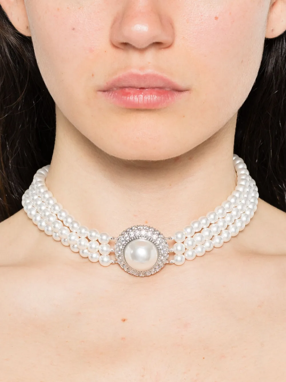 Self-Portrait crystal-embellished necklace - Wit