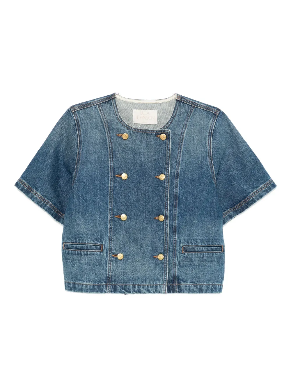 Ulla Johnson Double-breasted Short-sleeves Jacket In Blue