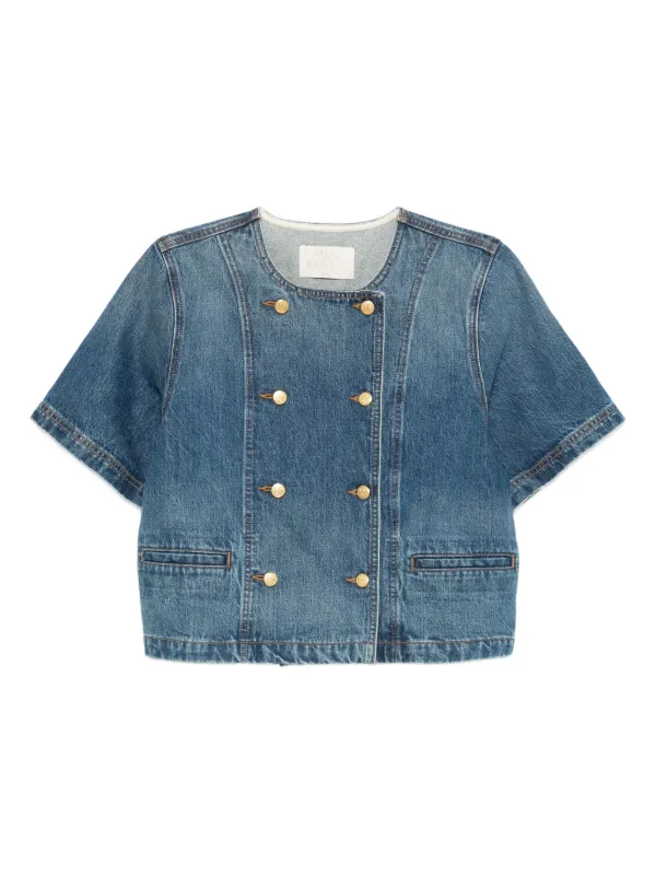 Ulla Johnson Double-breasted Short-sleeves Jacket in Blue