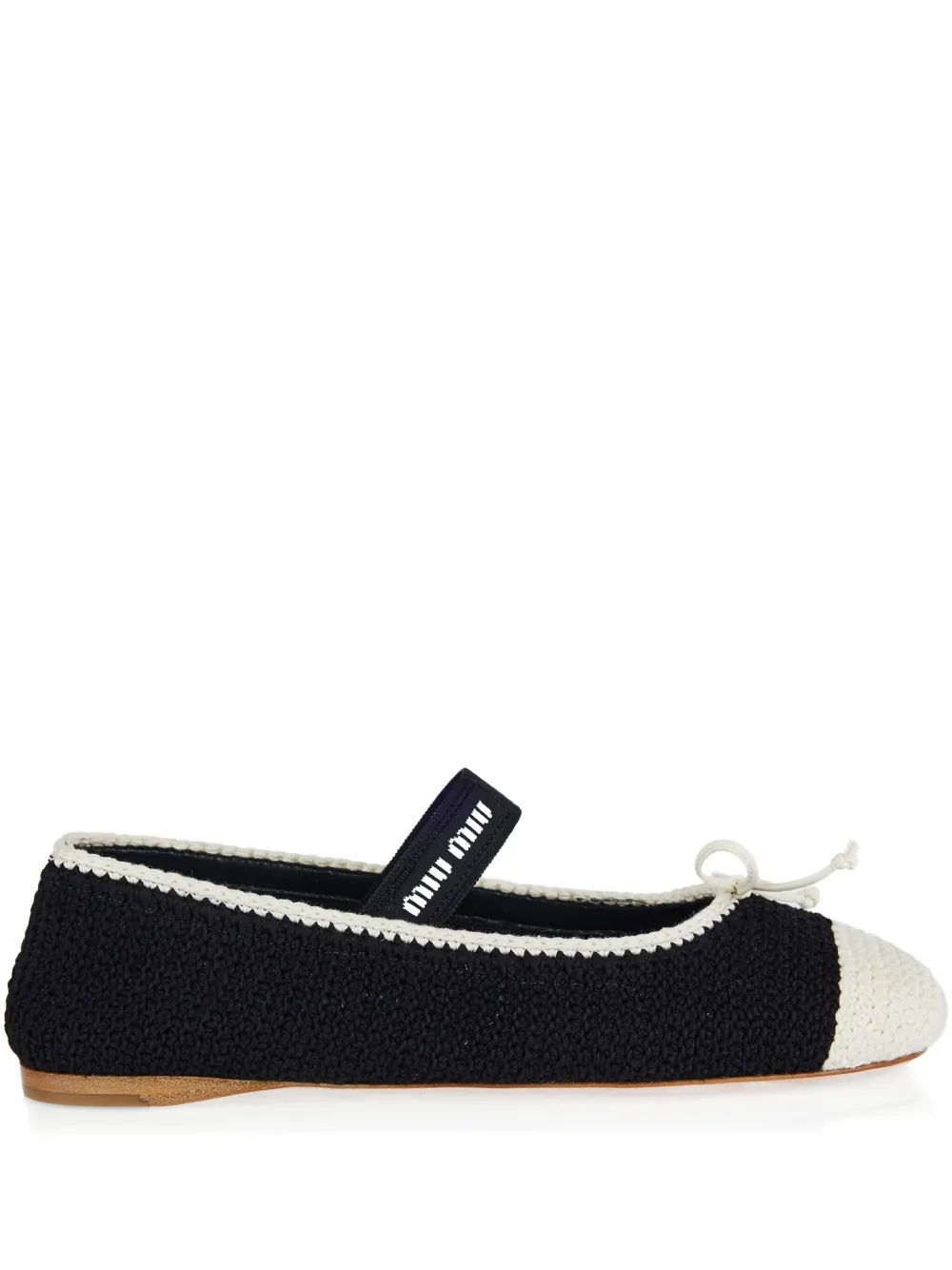 Miu crochet bow ballet flats Zwart