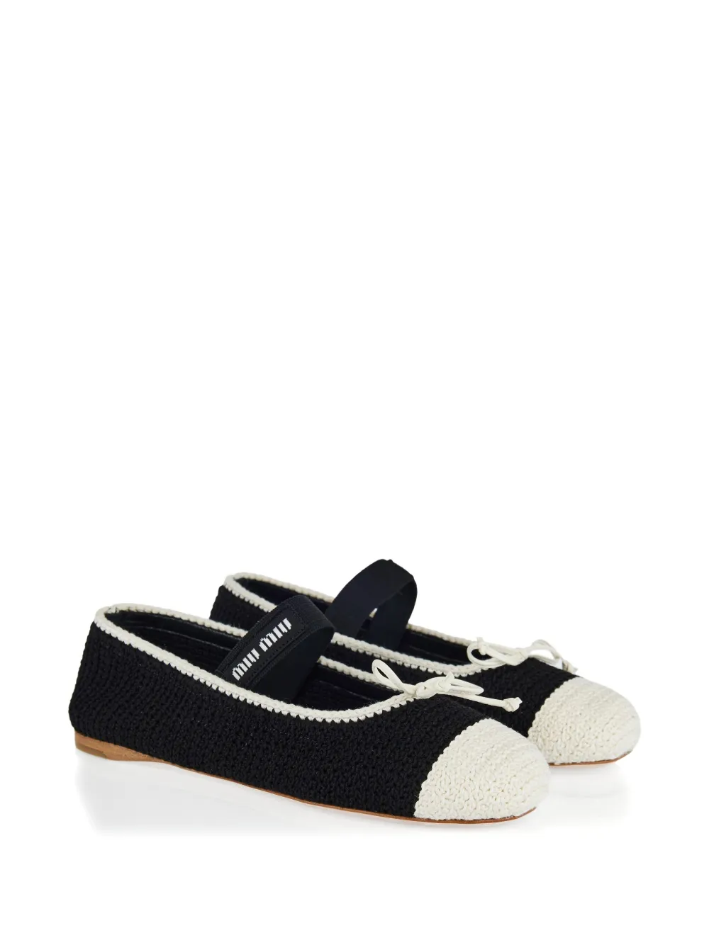 Miu Miu crochet bow ballet flats - Zwart