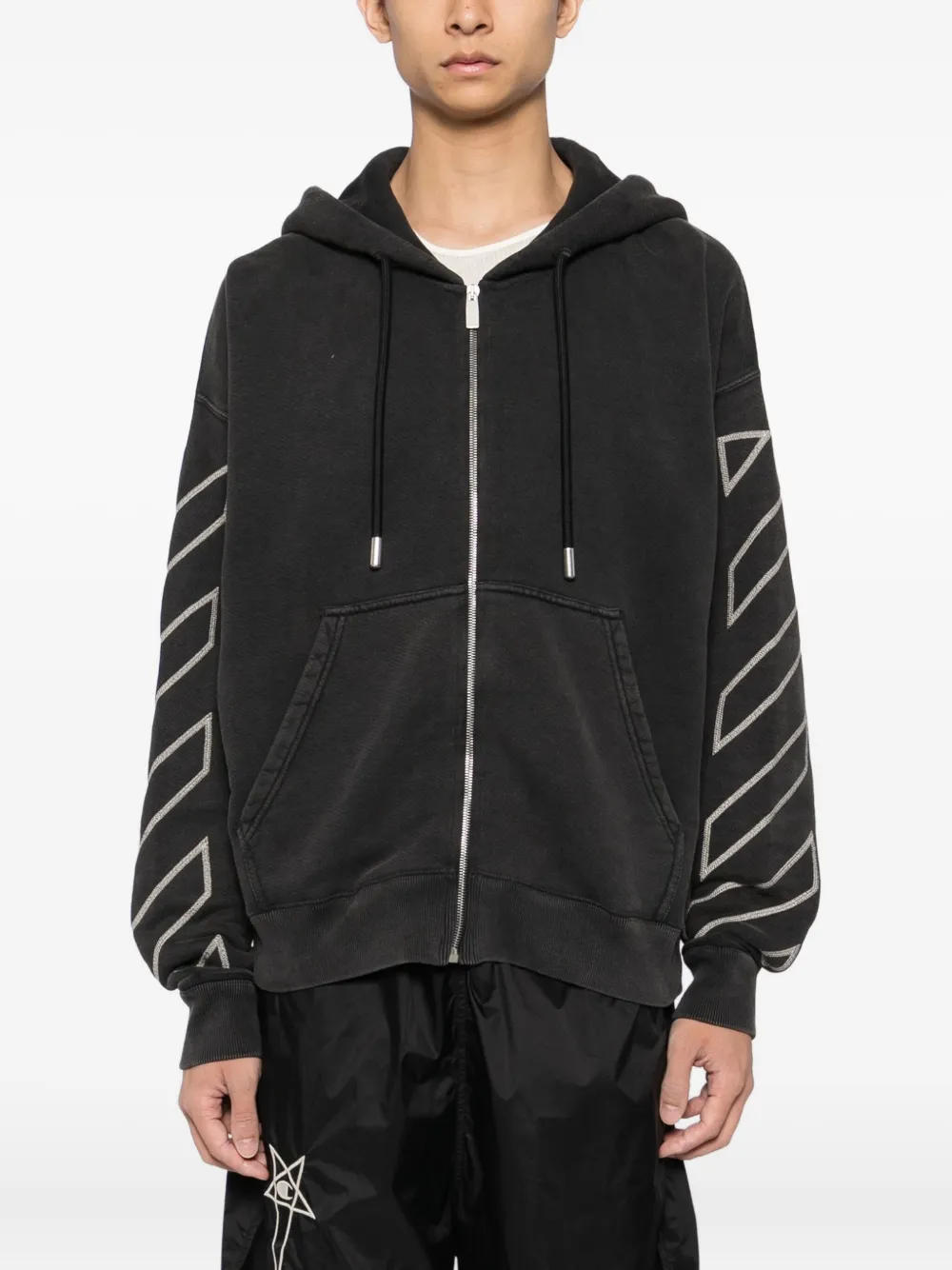 Off-White arrow-print zip-up Hoodie | Black | FARFETCH JO
