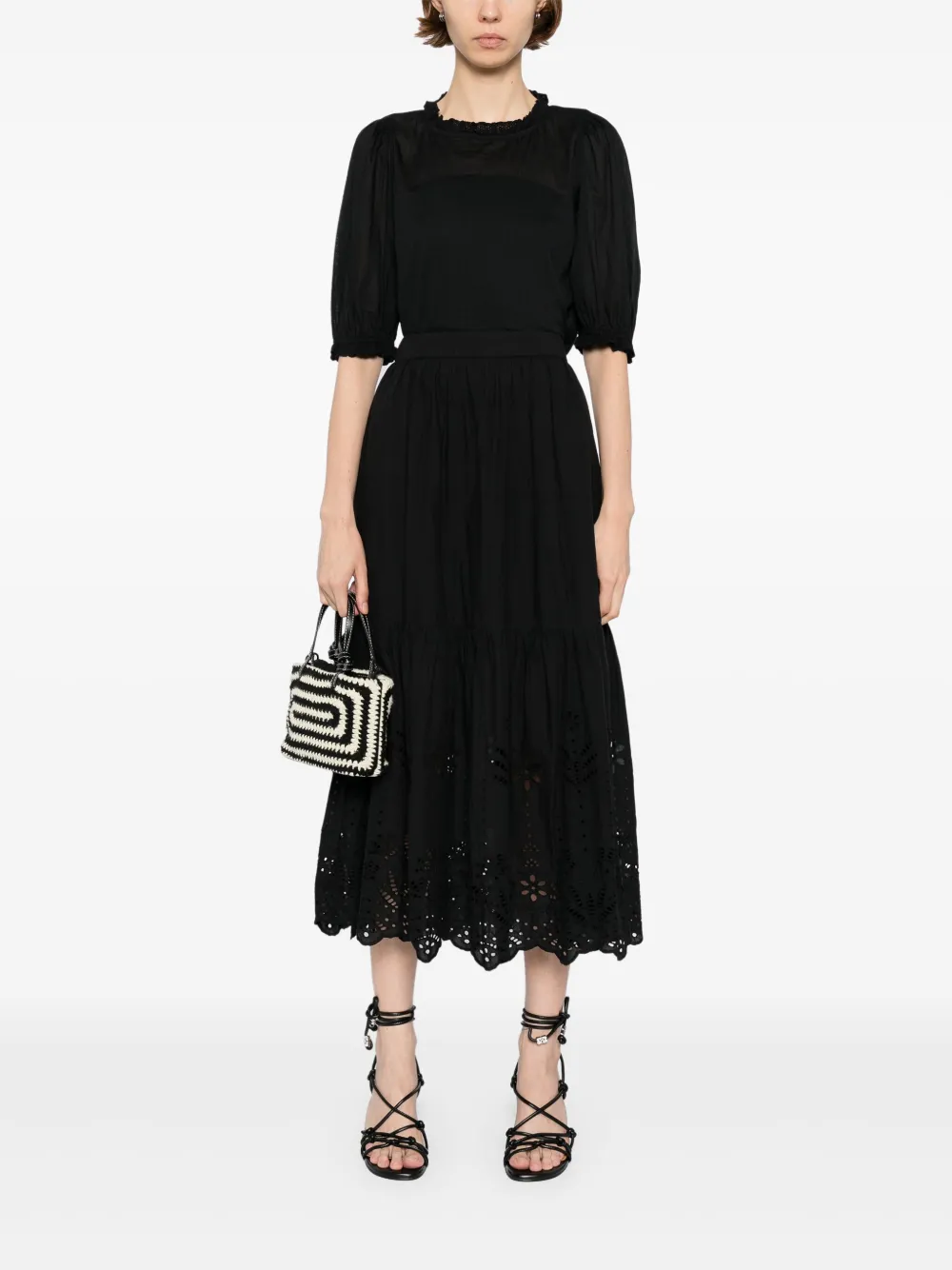 To b. by agnès b. Sheer Lace skirt - Zwart
