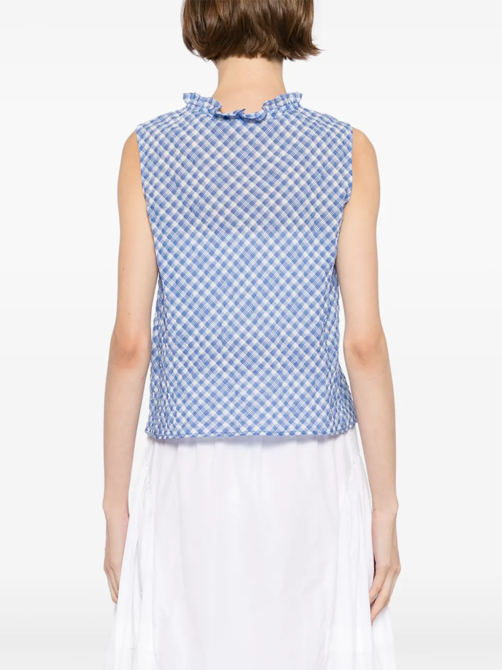 To b. by agnès b. checked sleeveless blouse Blauw