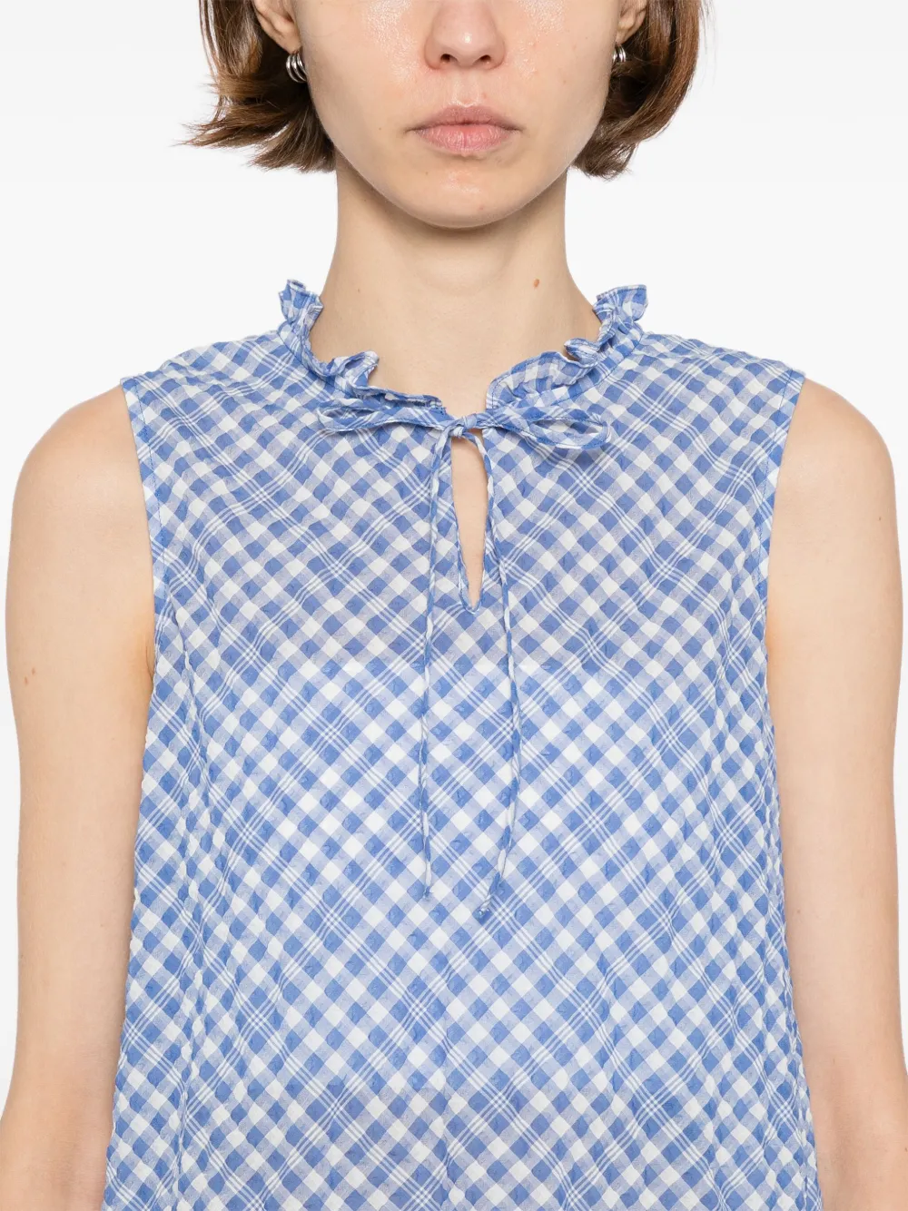To b. by agnès b. checked sleeveless blouse Blauw