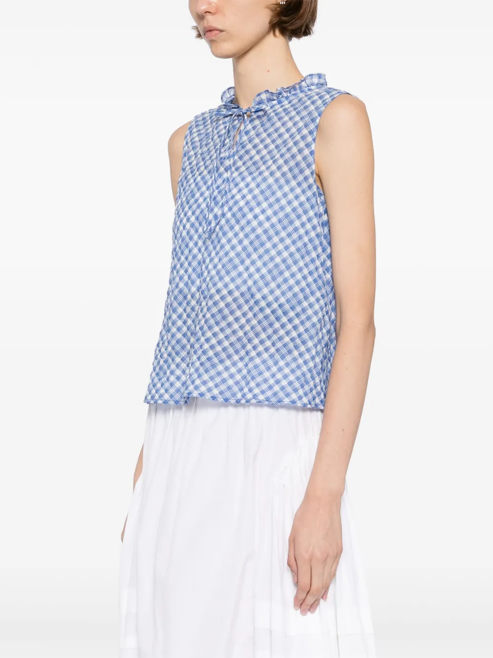 To b. by agnès b. checked sleeveless blouse Blauw