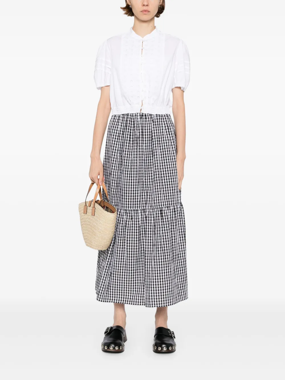 To b. by agnès b. Gingham Ripple Checked skirt - Zwart